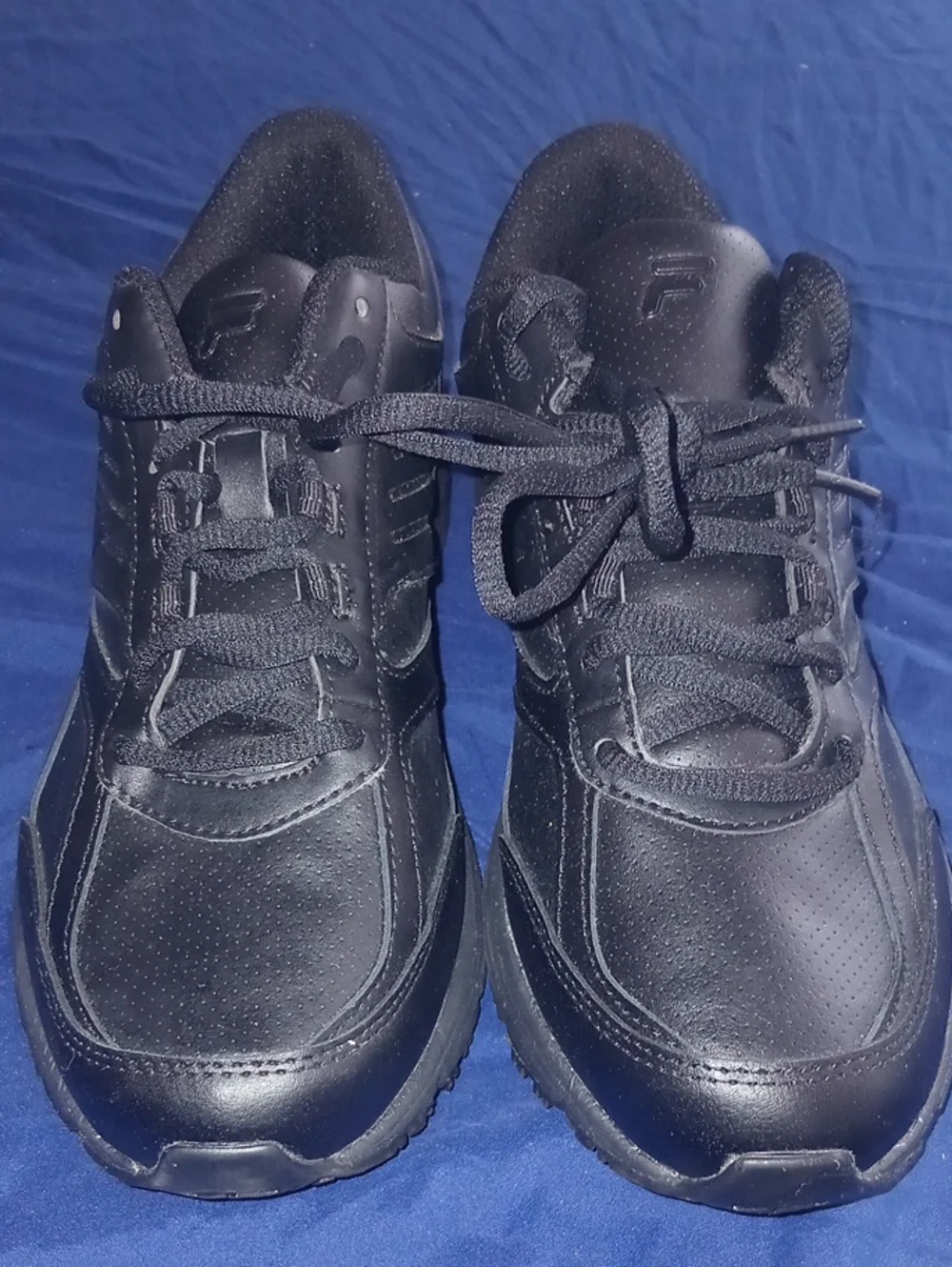 Fila WoMen's All-Black Leather Lace-Up Sneakers Memory Foam